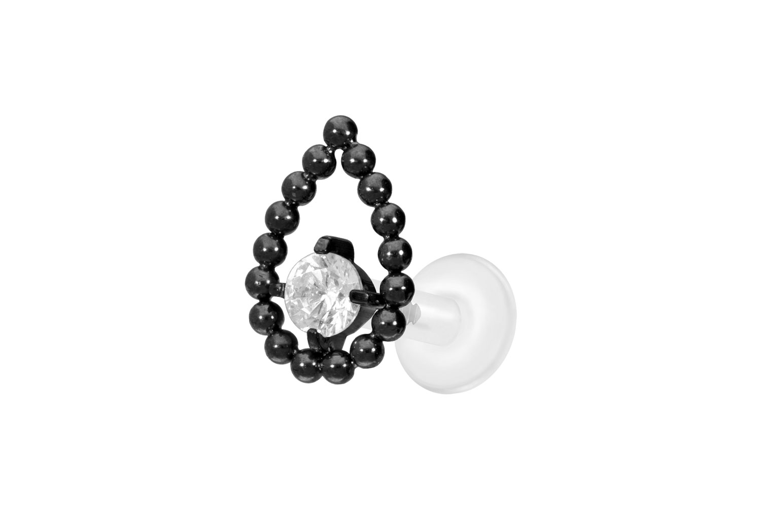 PTFE Labret Piercing mit Innengewinde + Titan-Aufsatz TROPFEN + KRISTALL